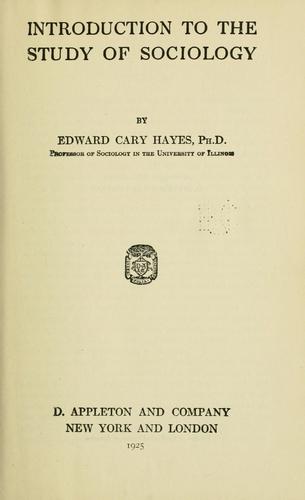 Cover for Introduction to the study of sociology