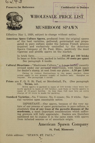 Cover for Wholesale price list of mushroom spawn