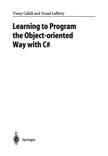 Cover for Learning to Program the Object-oriented Way with C♯