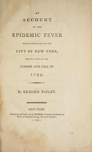Cover for An account of the epidemic fever which prevailed in the city of New-York