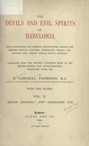 Cover for The devils and evil spirits of Babylonia