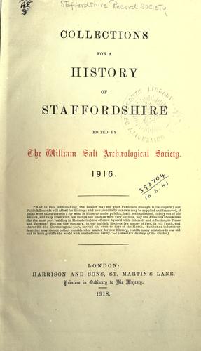 Cover for Collections for a history of Staffordshire. 1916