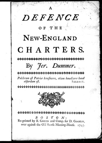 Cover for A defence of the New-England charters