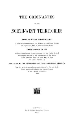 Cover for The ordinances of the North-West Territories