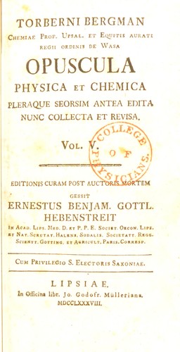 Cover for Opuscula physica et chemica. Pleraque seorsim antea edita