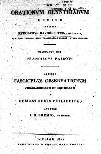 Cover for De orationvm Olynthiarvm ordine