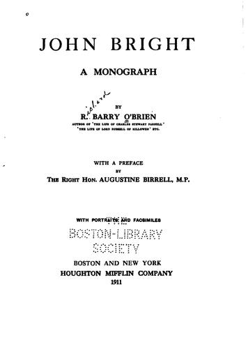 Cover for John Bright: A Monograph