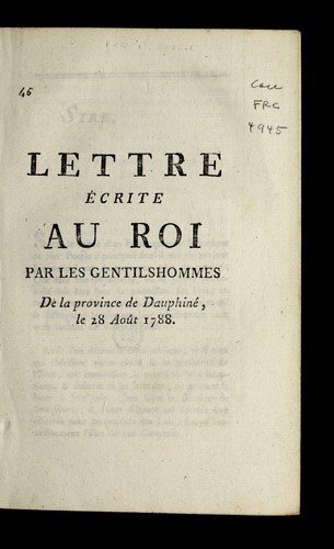 Cover for Lettre e crite au roi