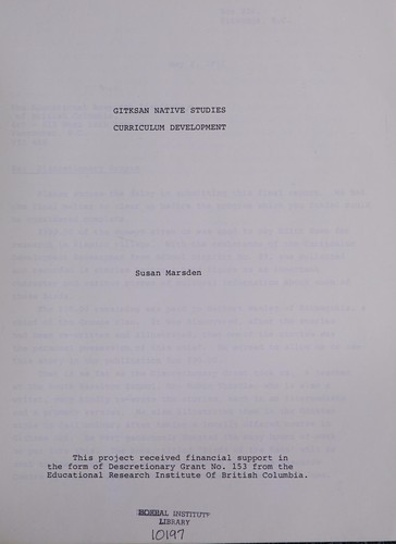 Cover for Gitksan native studies curriculun development