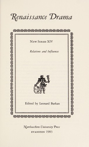Cover for Renaissance Drama: Relations and Influences 