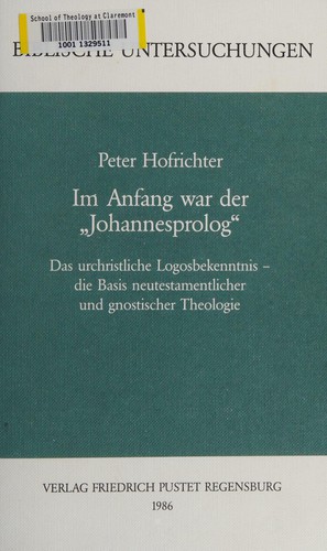 Cover for Im Anfang war der "Johannesprolog"