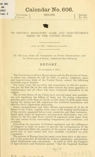 Cover for To protect migratory game and insectivorous birds of the United States ...