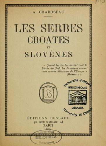 Cover for Les Serbes, Croates et Slovènes