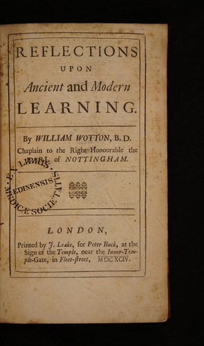 Cover for Reflections upon ancient and modern learning