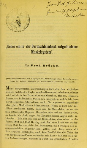 Cover for Ueber ein in der Darmschleimhaut aufgefundenes Muskelsystem