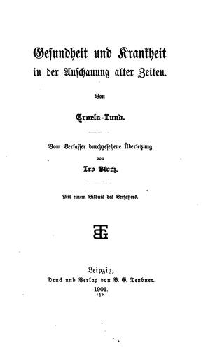 Cover for Gesundheit und Krankheit in der Anschauung alter Zeiten