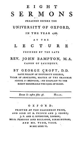 Cover for Eight sermons preached before the University of Oxford, in the year 1786