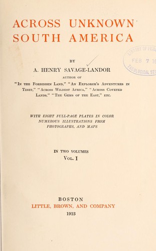 Cover for Across unknown South America