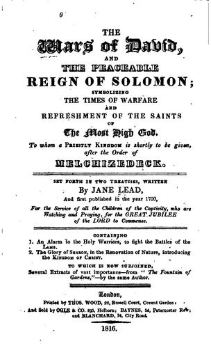Cover for The Wars of David and the Peaceable Reign of Solomon: Symbolizing the Times of Warfare and ...