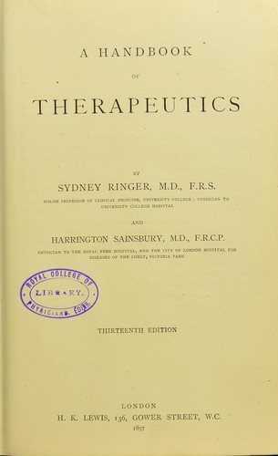 Cover for A handbook of therapeutics