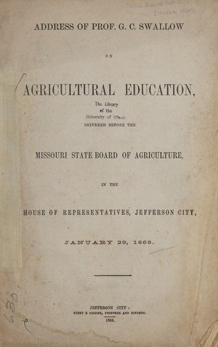 Cover for Address of Prof. G.C. Swallow on agricultural education