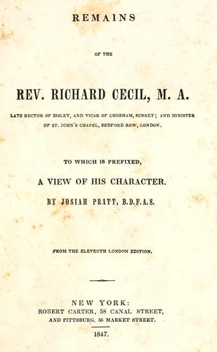 Cover for Remains of the Rev. Richard Cecil ...