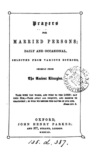 Cover for Prayers for married persons, selected from various sources (by C. Ward).