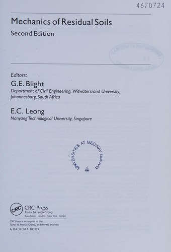 Cover for Mechanics of residual soils