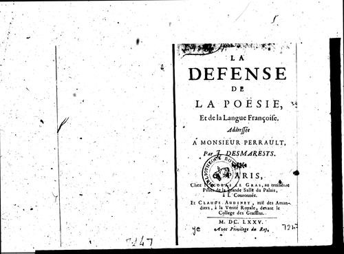 Cover for La defense de la poësie et de la langue françoise