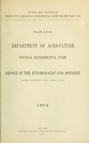 Cover for Report of the Dominion Entomologist