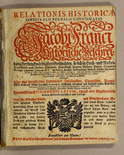 Cover for Relationis Historicae Semestralis Vernalis Continuatio