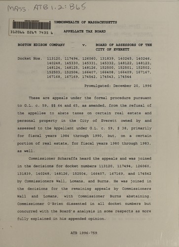 Cover for Boston Edison Company v. Board of Assessors of the City of Everett