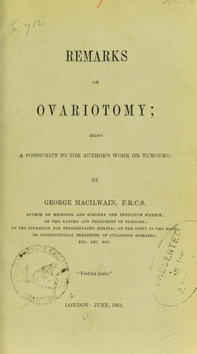 Cover for Remarks on ovariotomy