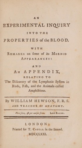 Cover for An experimental inquiry into the properties of the blood, with remarks on some of its morbid appearances