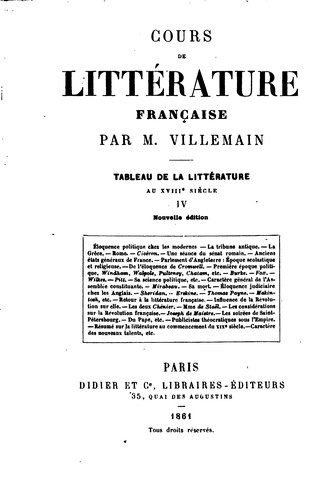 Cover for Cours de littérature française