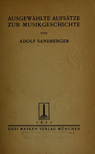 Cover for Ausgewählte Aufsätze zur Musikgeschichte