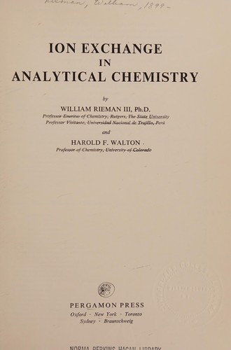 Cover for Ion exchange in analytical chemistry