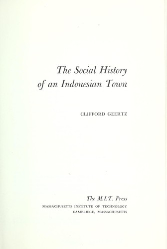 Cover for The social history of an Indonesian town.