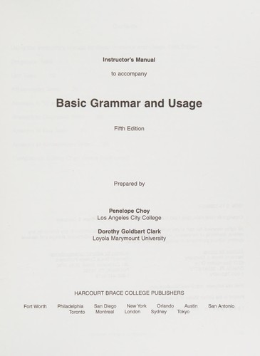 Cover for Instructor's manual to accompany Basic grammar and usage
