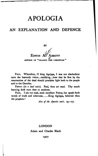 Cover for Apologia: An Explanation and Defence