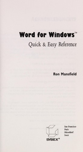 Cover for Word for Windows