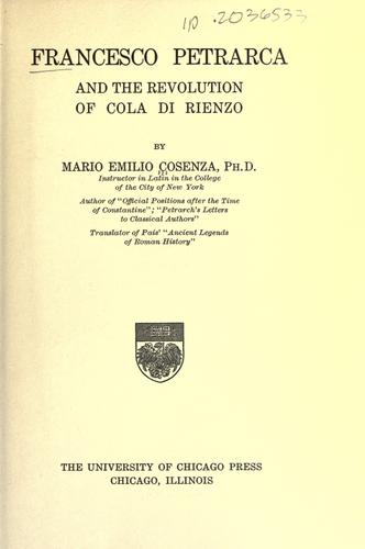Cover for Francesco Petrarca and the Revolution of Cola di Rienzo