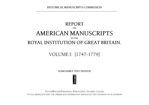 Cover for Report on American manuscripts in the Royal Institution of Great Britain