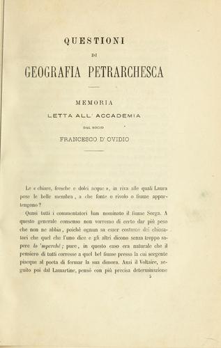 Cover for Questioni di geografia Petrarchesca