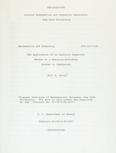 Cover for The application of an explicit numerical method to a reaction-diffusion system in combustion.