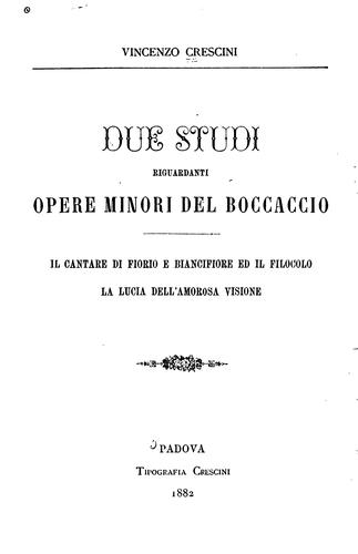 Cover for Due studi riguardanti opere minori del Boccaccio