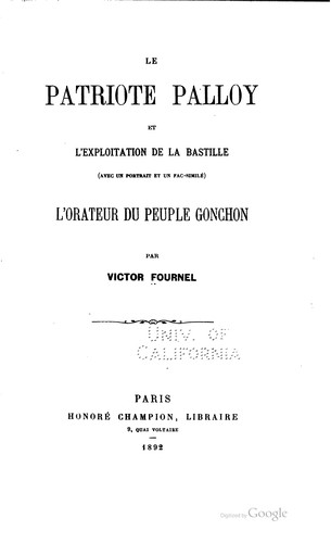 Cover for Le patriote Palloy et l'exploitation de la Bastille ...