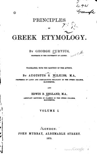 Cover for Principles of Greek etymology