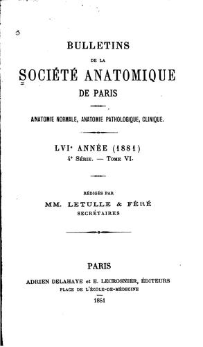 Cover for Bulletins de la Société anatomique de Paris