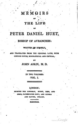 Cover for Memoirs of the life of Peter Daniel Huet, Bishop of Avranches
